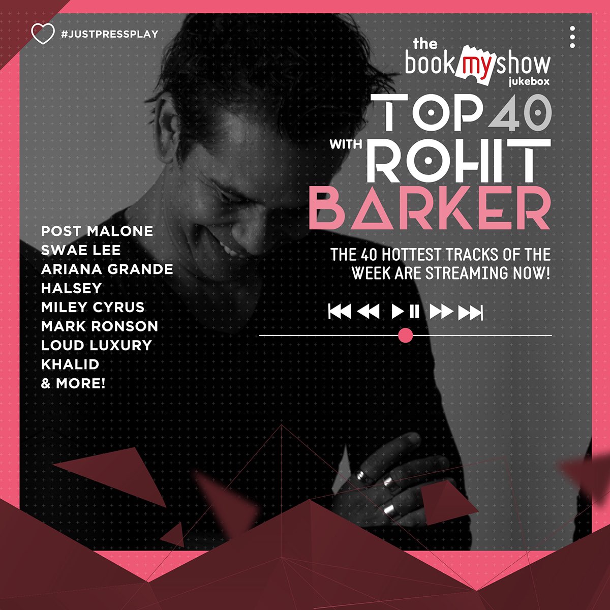 Rohit Barker (@rohitbarker) on Twitter photo Have you tuned in yet ? ? Head on over to your <a href="/bookmyshow/">BookMyShow</a> app, hit the <a href="/BMSJukebox/">BookMyShow Jukebox</a> tab and #JustPressPlay for this weeks #Top40 tunes !! Have you tuned in yet ? ? Head on over to your <a href="/bookmyshow/">BookMyShow</a> app, hit the <a href="/BMSJukebox/">BookMyShow Jukebox</a> tab and #JustPressPlay for this weeks #Top40 tunes !!
