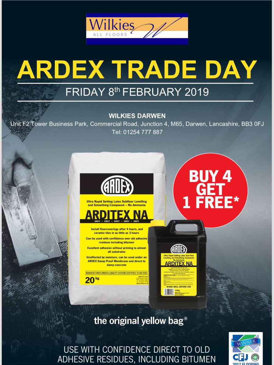 DarwenTrade's tweet photo. Ardex Trade day Friday 8th February with @ARDEXUKFlooring https://t.co/n4gvMjZgCY