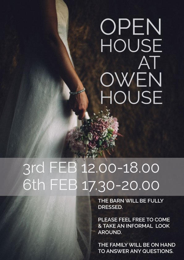 OPEN HOUSE at OWEN HOUSE   3rd February 12.00-18.00  &amp;  6th February 17.30-20.00