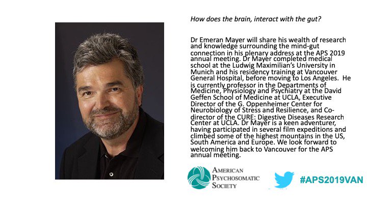 HealthPsychTam's tweet photo. #APS2019VAN You've got 6 days left to benefit from early bird registration!

You don't want to miss Dr @emeranamayer share about his research on the Mind-Gut connection.

Want to find out more ahead of the meeting? Check out these great videos: https://t.co/rBh1I3hITs https://t.co/A9xCm7wQNz