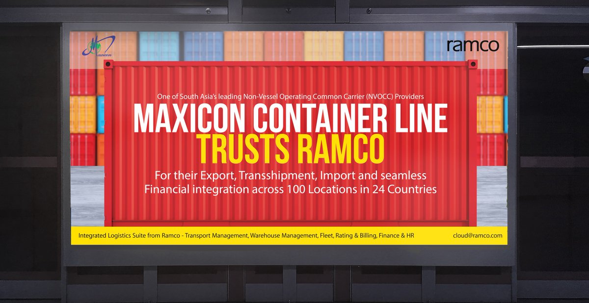 RamcoSystems's tweet photo. Another happy @RamcoLogistics customer, #MaxiconContainerLine adorns the walls of #MumbaiAirport! #NVOCC #warehouse #Transport #Finance #HR #logistics #TrustRamco https://t.co/KIWFhikgwF