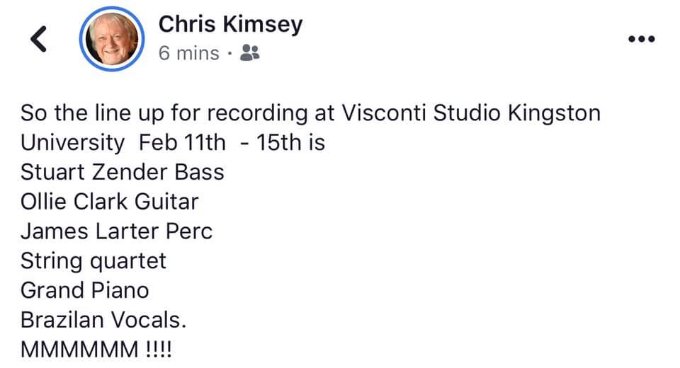 Visconti Studio (@studiovisconti) on Twitter photo Are you ready for #viscontistudio #winterschool2019? 
Chris Kimsey released the line up... Check it out! Are you ready for #viscontistudio #winterschool2019? 
Chris Kimsey released the line up... Check it out!