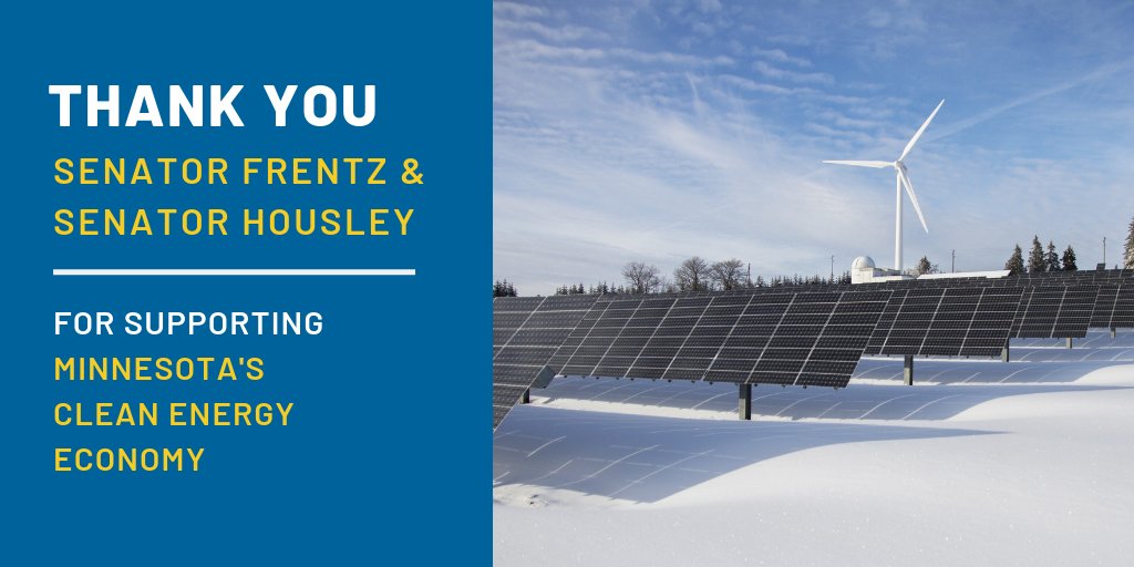Bold leadership from Sen. <a href="/NickAFrentz/">Nick Frentz</a>  and Sen. <a href="/KarinHousley/">Karin Housley</a> this week to support MN’s #cleanenergy economy. SF850 will make us a national leader. #mnleg #cleanenergymn