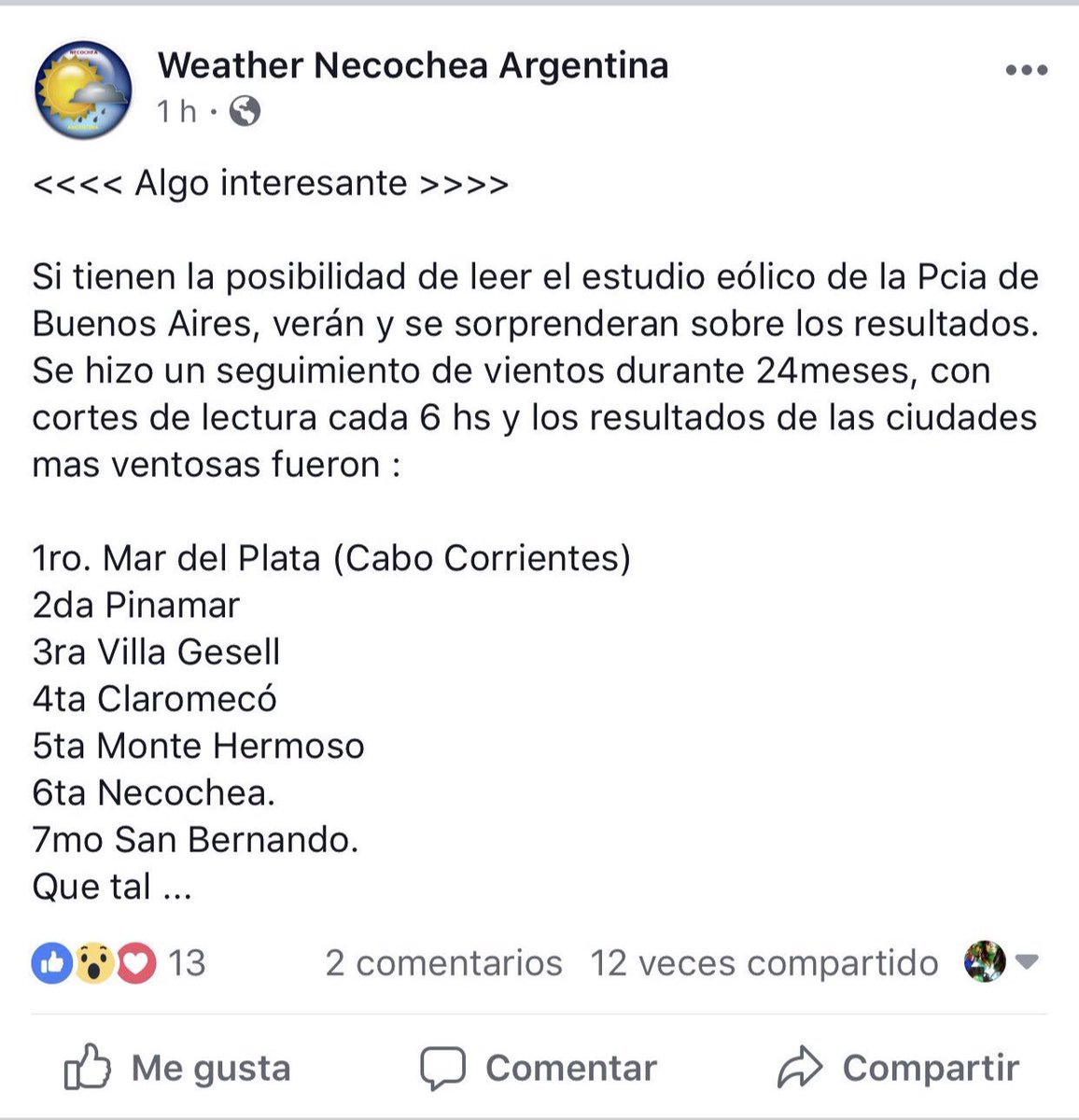 MatiasAntico's tweet photo. Che para los que hablan del viento de #Necochea, acá van algunos datitos interesantes. Besis!!! https://t.co/vprwrJ4aBw