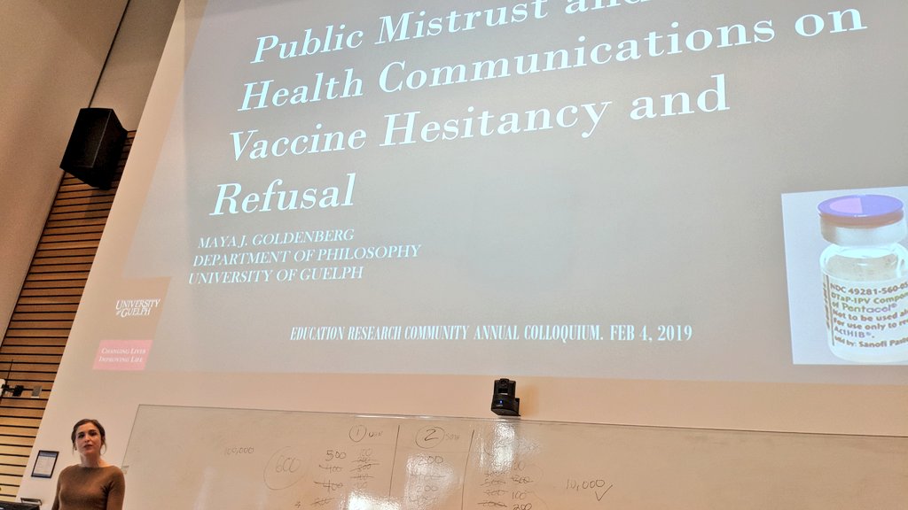 StellaHPE's tweet photo. So excited for our Education Research Community's colloquium featuring @maya_goldenberg on public mistrust and vaccine hesitancy/refusal ... using philosophy to reframe the problem #erccolloquium https://t.co/6eONj8qbqd