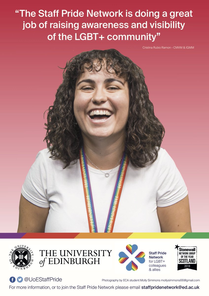 UoEStaffPride's tweet photo. In celebration of LGBT History Month, we are delighted to launch our poster campaign. A celebration of our diverse membership and the impact the Staff Pride Network has had on them. Posters will be appearing across all our sites; if you spot one let us know with the #SPNPoster. https://t.co/vZC4KO94IO