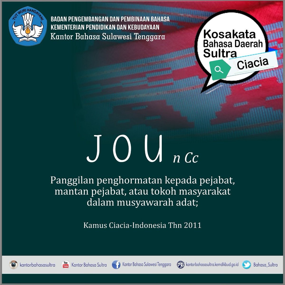 Kosakata Bahasa Daerah Sultra untuk #SahabatBahasa dan #SahabatDikbud hari ini.
<a href="/BadanBahasa/">Badan Pengembangan dan Pembinaan Bahasa</a> <a href="/Kemdikbud_RI/">kemdikbud go id</a> <a href="/sultranesiacom/">SULTRANESIA</a>