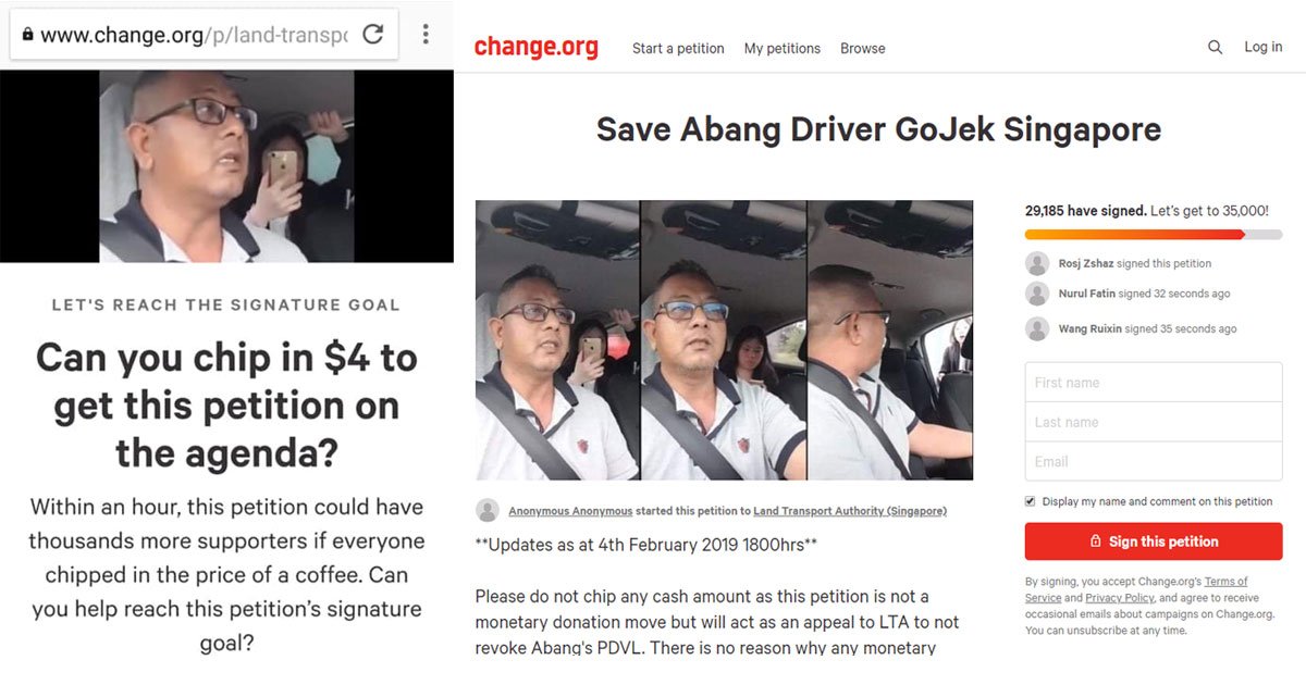Go-Jek driver not asking for donations, but petition calling LTA for leniency receives 29,000 signatures  https://bit.ly/2UGn6N4 