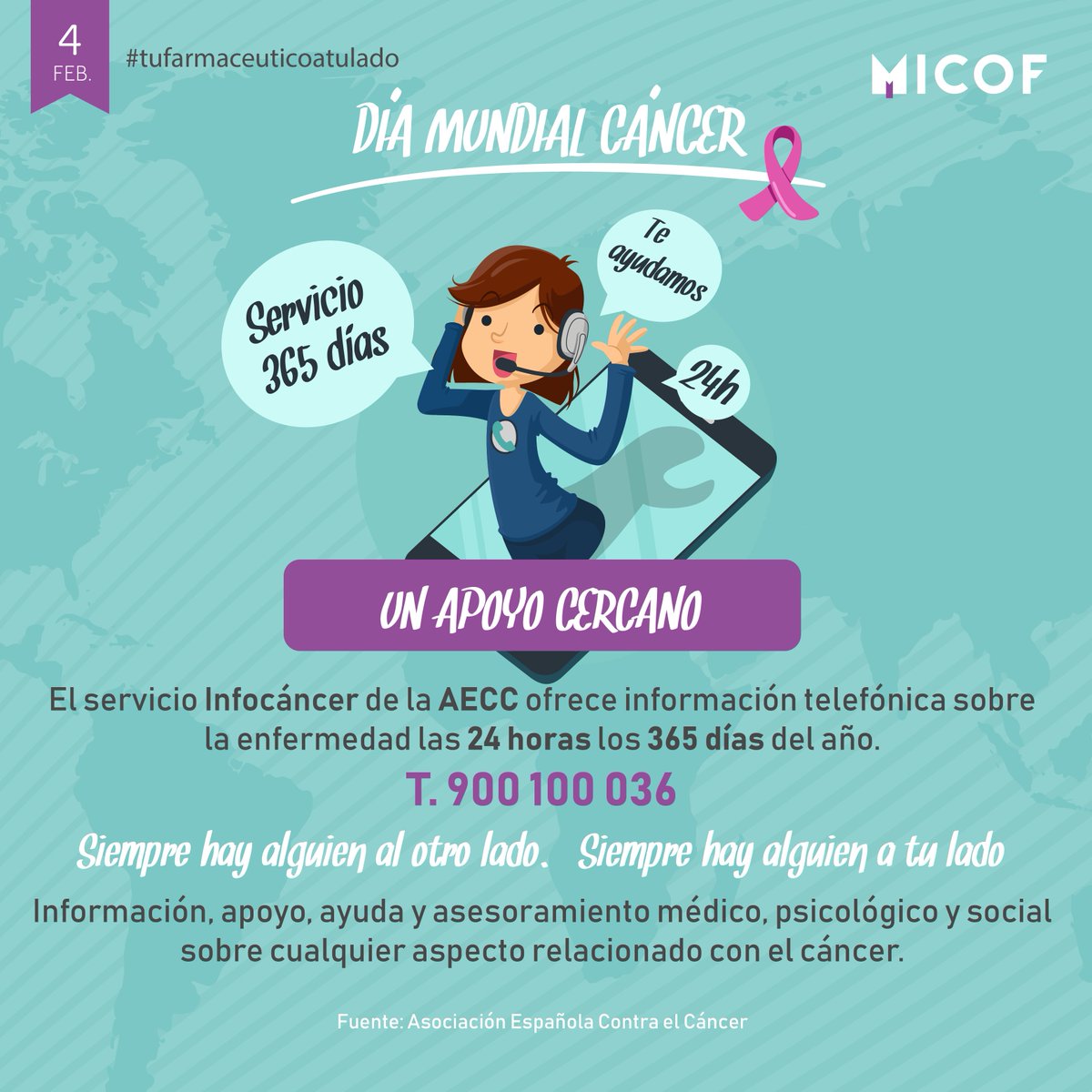 micofvlc's tweet photo. Hoy celebramos el Día Mundial contra el Cáncer y queremos dejaros con toda la información, guía y apoyo posible para los enfermos gracias a Infocáncer de la Aecc Valencia: 900 100 036. #ElMICOFconlasasociaciones #WorldCancerDay #DiaMundialContraElCancer https://t.co/5QVdGlu5Ox