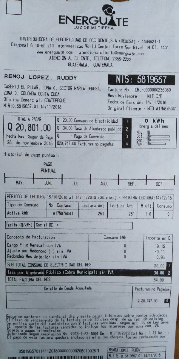 GtCodeca's tweet image. Estas son las Barbaridades que comete Energuate en el área rural, algo que la clase urbana desconoce.

Energuate le factura 20,747.00. ¿Que le queda a esta persona?