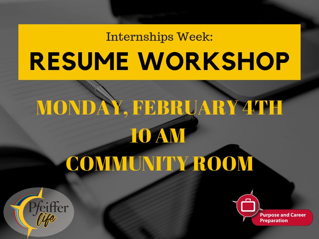 PfeifferOCS's tweet image. It’s the spring semester Internships Week and it kicks off today with a Resume Workshop! 10 AM in the Stokes Community Room! #Resume #internships #internshipsweek #pfeifferuniversity #pfeifferlife #pfeifferocsi