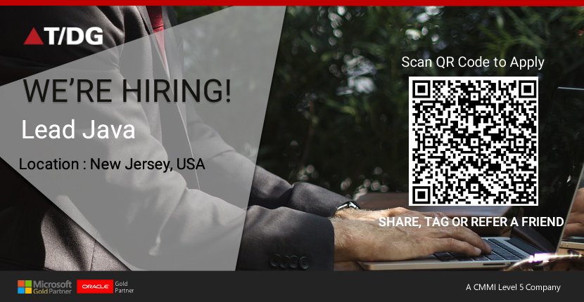 thedigtalgroup's tweet image. Announcing an Opening for #LeadJavaDeveloper position to join our team at #NewJersey,  #USA. #Apply bit.ly/2AQNKLx or simply scan the QR Code on the image. Check out new roles we are working in 2019  bit.ly/2THDT1o. Don’t forget to share, tag or refer a friend!