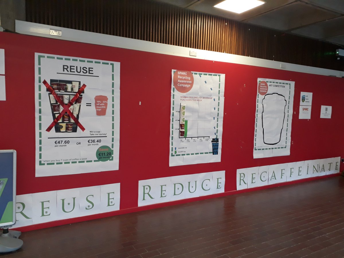 ucdsocscilaw's tweet photo. Green Week has arrived and the wall transformed! Come visit us down at the big red wall to find out more. In the mood to win?
Take our survey:  https://t.co/2QS75JvEhn 
Or submit a coffee cup design and be in with the chance to get it on your very own cup!
#ReuseReduceRecaffinate https://t.co/Wx6CPI4kKR