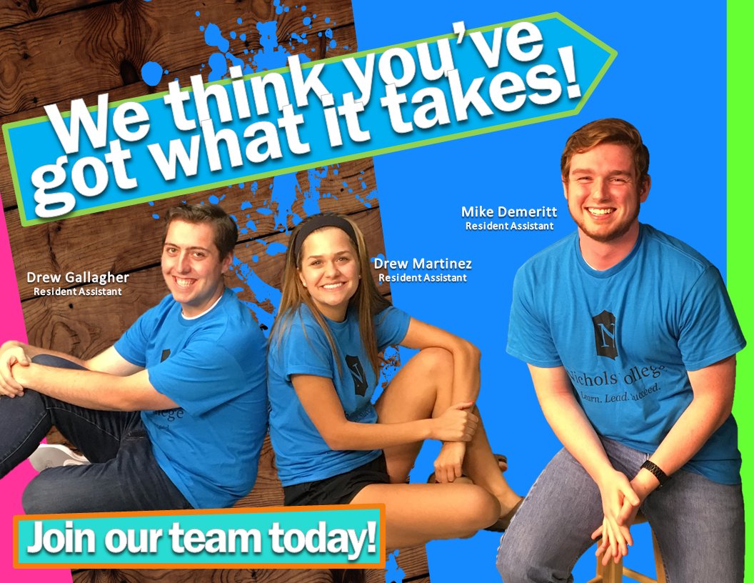 <a href="/NC_ResLife/">NC_ResLife</a> <a href="/NC_ShamieHall/">Shamie Hall</a> <a href="/NC_RemHall/">Remillard Hall</a> <a href="/Nichols_College/">Nichols College</a> Only 3 days left to apply to be an RA, CM, or PC for next year! Applications due by NOON on WEDNESDAY in Fels 301! Visit reslife.nichols.edu to start yours now!