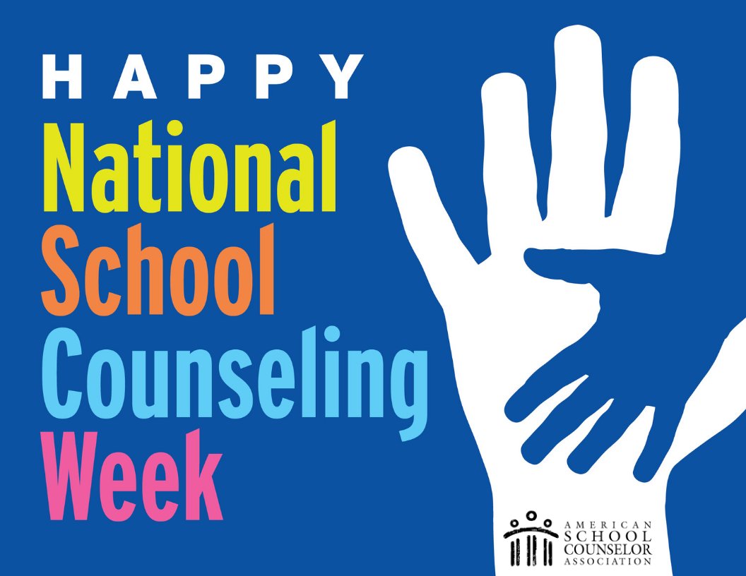 Happy National School Counseling Week text with one hand over another and the ASCA logo