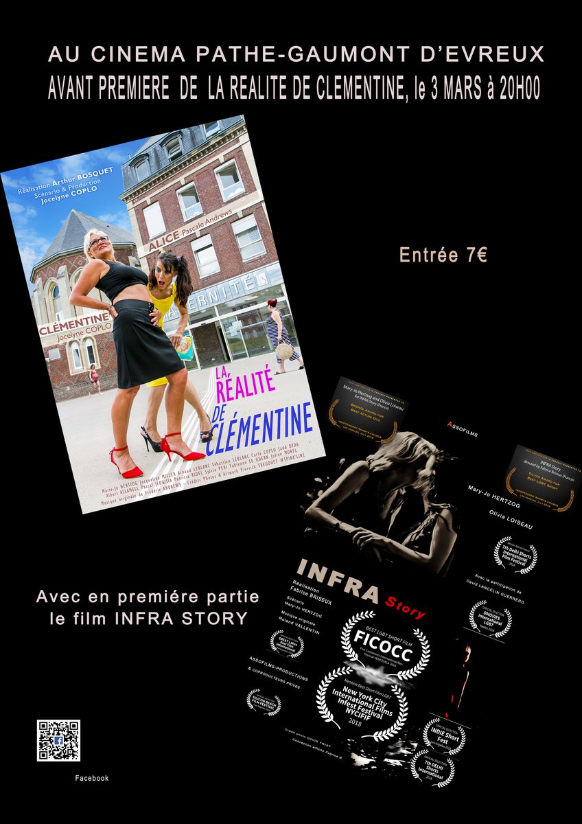 MaryjoAssofilms's tweet photo. AVANT PREMIERE de "LA REALITE DE CLEMENTINE" de Jocelyne Coplo) réal. Arthur BOSQUET.
 - Le dimanche 3 mars 2019 à 20 H 00
 Au PATHE GAUMONT d'EVREUX (27)
 Et en 1ère PARTIE "INFRA Story" de Mary-Jo Hertzog
 réalisation Fabrice Briseux @INFRAstory @OliviaLoiseau @assofilmstv https://t.co/vJYeBMGozE