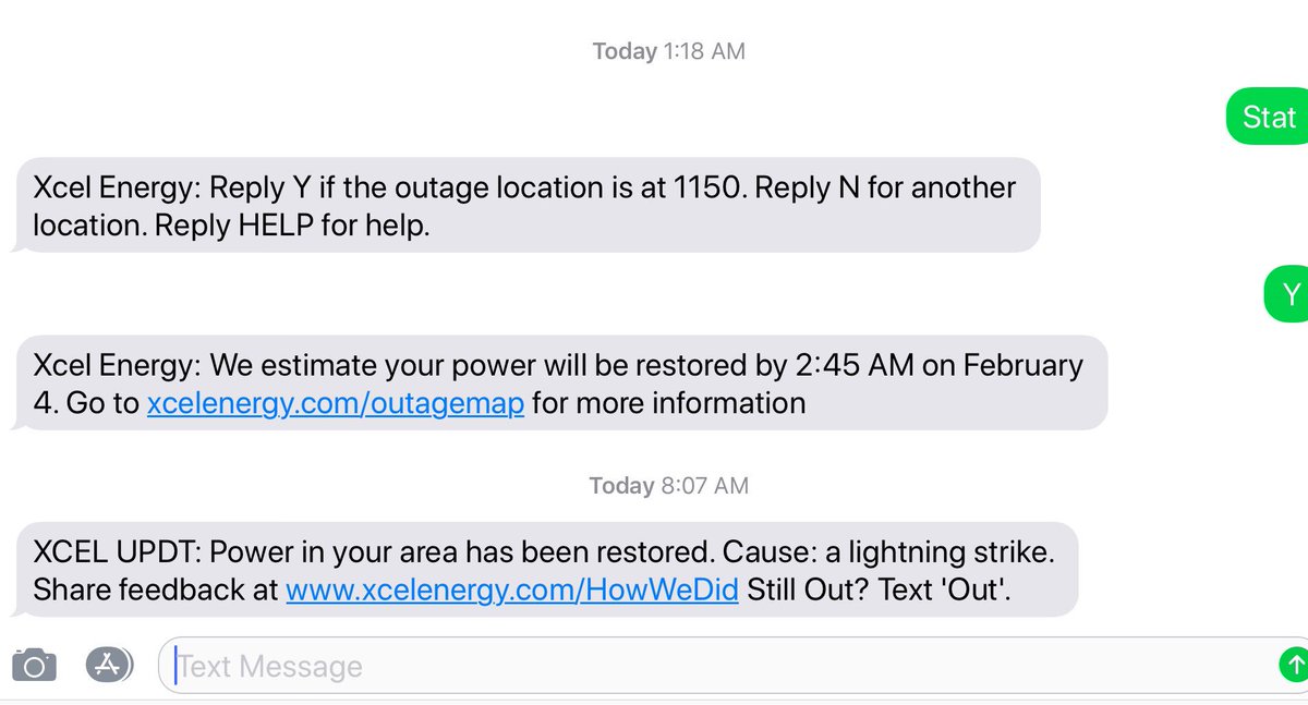 Laurie Ziegler En Twitter Hey Svensundgaard Just Got This Text From Xcel With Explanation Of Power Outage In My Area Wayzata Orono Early This Morning There Was Lightning Https T Co Wg3q8lowed