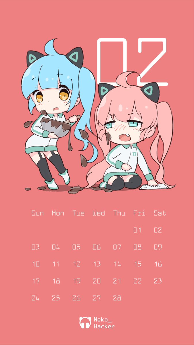 Hoji على تويتر Neko Hacker の19年毎月壁紙カレンダー企画 2月もイラスト描かせていただきました チョコ