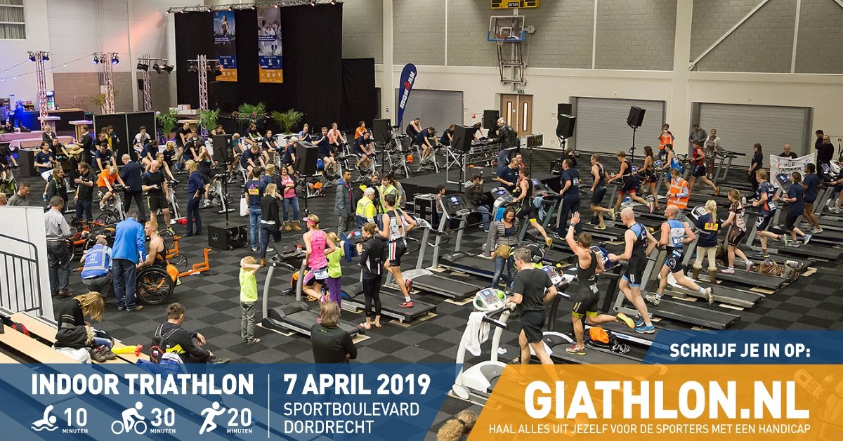 Sporten is voor mensen met een handicap niet vanzelfsprekend. Daarom wordt er op zondag 7 april 2019 de derde editie van Giathlon georganiseerd! 
Wil jij bijdragen door zoveel mogelijk meters te zwemmen, fietsen en lopen? Schrijf je dan snel in via: giathlon.nl/inschrijven!