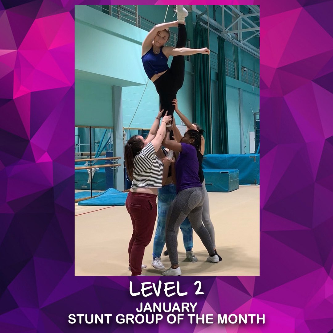 lborocheer's tweet photo. Level 2 January stunt group of the month - Harriet, Amy, Holly, Jas, Shelley💜 https://t.co/tHdD5HQgB1