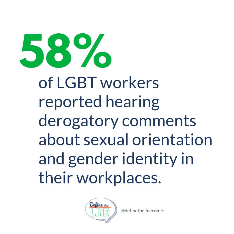 Define_theLine's tweet image. This statistic hurts our hearts.  How does your company respond to derogatory comments? #bethechange #definetheline #sparkchange #stopharassment #speakup #timesup #lgbt #lgbtcommunity #lgbtsupporter #lgbtally