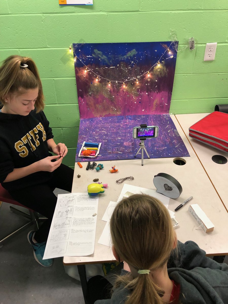 JLittleADJH's tweet photo. ADJH Grade 7 students preparing their sets for their stop motion shoot.  ⁦@adjhmustangs⁩ https://t.co/v8qPm2vk08