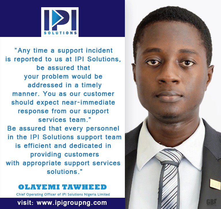 IPISolutionsNG's tweet image. &quot;Any time a support incident is reported to us at #IPISolutionsNg be assured that your problem would be addressed in a #timely manner You as our client should expect a near-immediate response from our #SupportServices team”
#CloudServices #MicrosoftPartners
 #DigitalTransformers