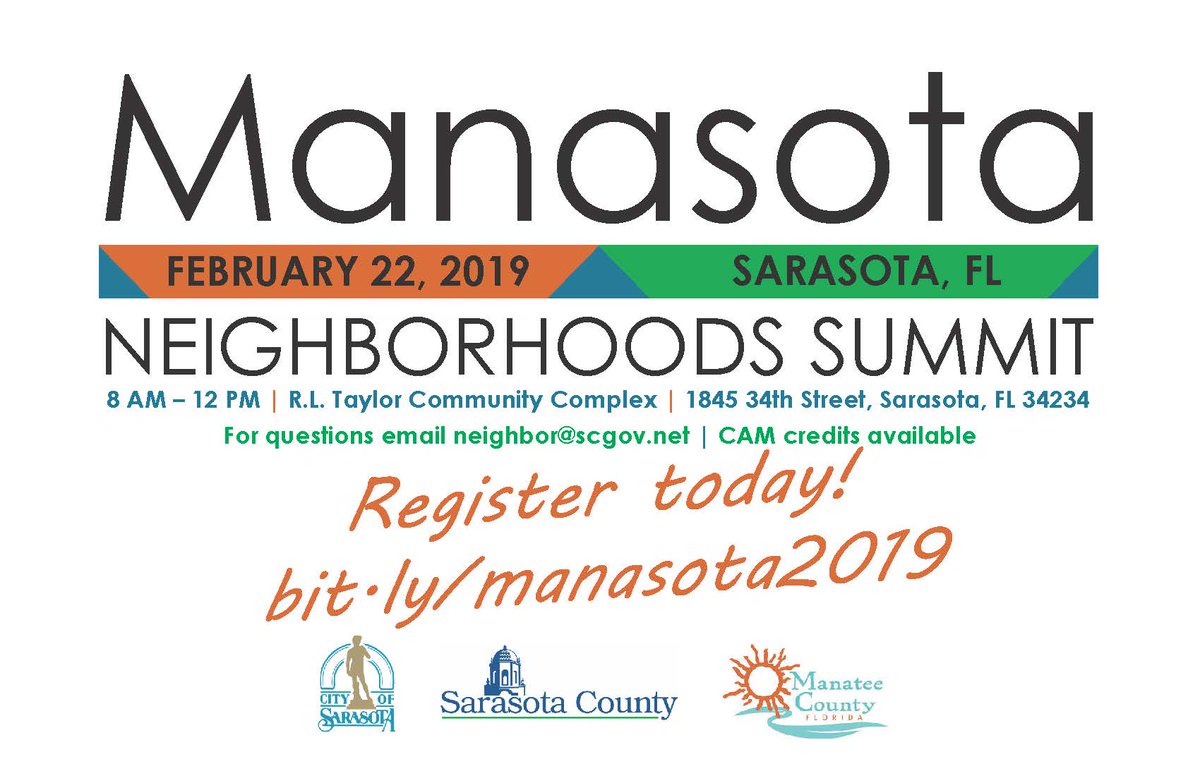 Join us at the Manasota Neighborhoods Summit on Feb 22. Our director, Lee Hayes Byron, will be giving a presentation on #energy and #water conservation. Register today bit.ly/manasota2019
