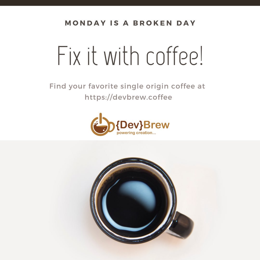 devbrewcoffee's tweet image. Happy Monday! Keep on creating friends! 
.
.
.
.
#devbrew #devbrewcoffee #coffee #mobiledevelopment #ios #java #php #javascript #node #reactjs #nodejs #fullstack #coffeeholics #espresso #frenchpress #dev #developers #software #softwaredeveloper
