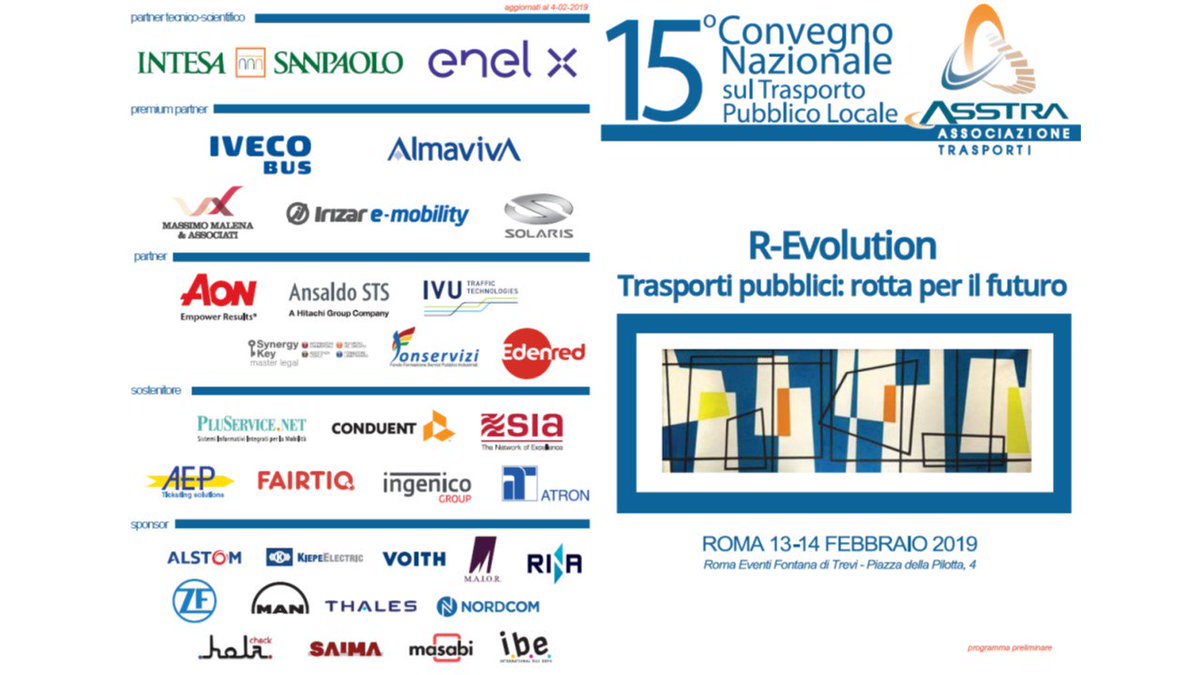 L' #emobility per il #trasporto #pubblico Ne parleremo al Convegno Nazionale sul Trasporto Pubblico: Roma, Piazza della Pilotta 4, 13/14 Febbraio 2019. Per maggiori info su programma e modalità di iscrizione: asstraservice@asstra.it