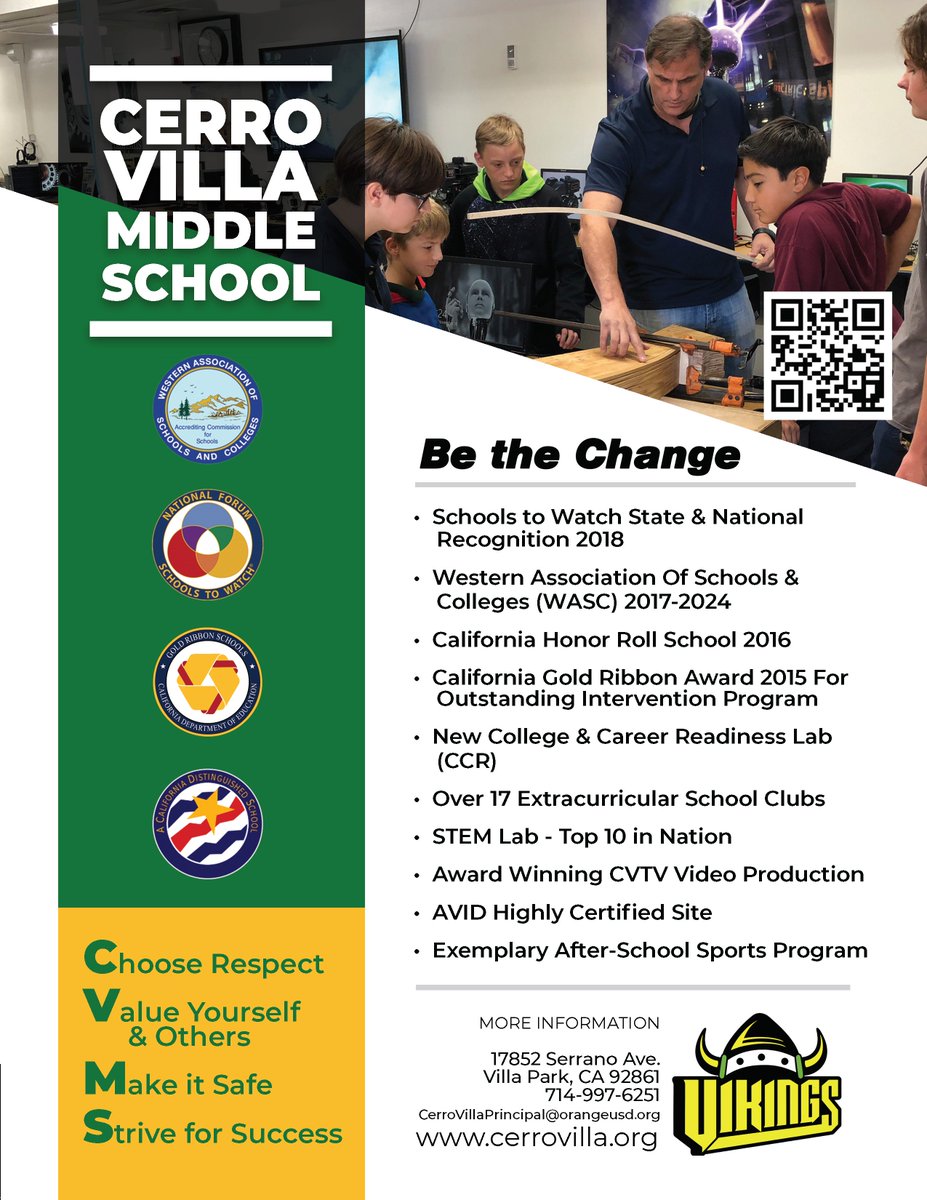 OrangeUnifiedCA's tweet photo. Did you know that Cerro Villa is WASC accredited & received Schools to Watch state & national recognition in 2018? Go Vikings!
Learn more about their #SignaturePractices at https://t.co/I57UkfKm2B
#ExploreOUSD & get to know the #OUSDfamily of schools at https://t.co/NHnHjCN7Ig https://t.co/Ko8cDkHKhr