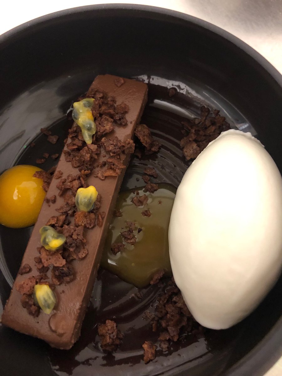 Bitter chocolate custard passion fruit yoghurt