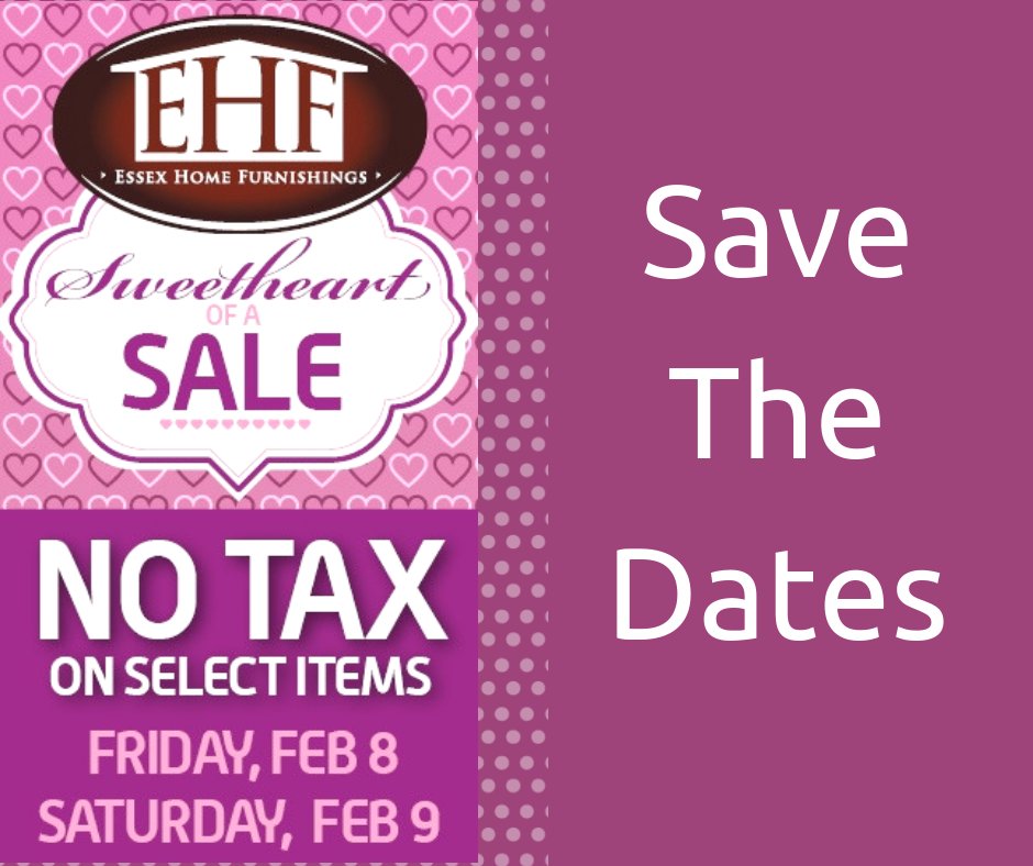 Two days of savings on Home Office, Media,Lamps wall art and Accessories, Leather and reclining furniture. Don't miss out on showroom clear outs and special buys with savings up to 70% off
#sweetheartsale #furnituresalewindsoressex #savethetax #giftwithpurchase #accessorysale