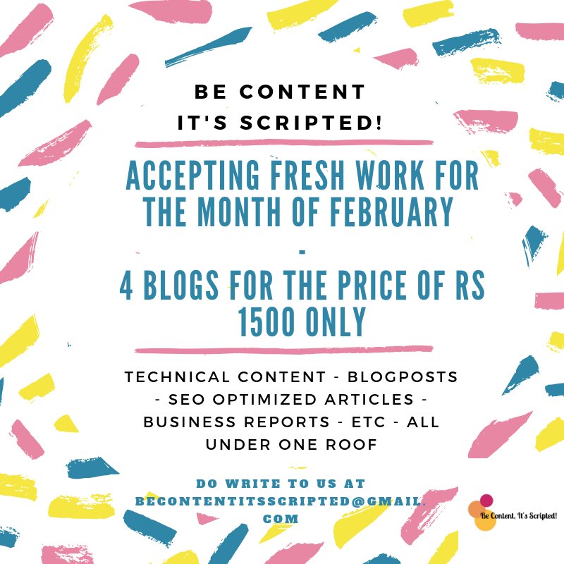 BScripted's tweet image. Work is like a stick. It has two ends. When you #work for the knowing you give them #quality ; when you work for a fool you simply gave him eyewash - Aleksandr Solzhenitsyn, One Day in the Life of Ivan Denisovich (Modified)
Write to us - becontentitsscripted@gmail.com