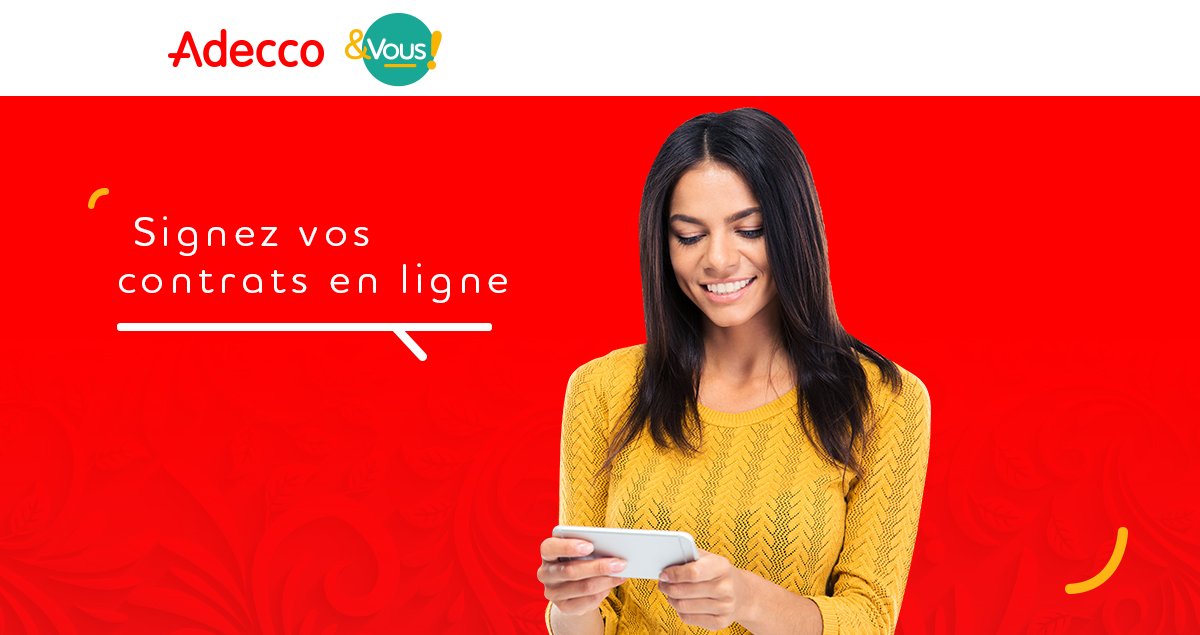 Signez en ligne vos contrats facilement en vous connectant sur votre espace candidat et conservez tout l’historique de vos missions Adecco ! 🤳
Pratique, sûr et économique depuis votre smartphone, tablette ou ordi 😍 
adec.co/8VVmhw
#Emploi #Interim