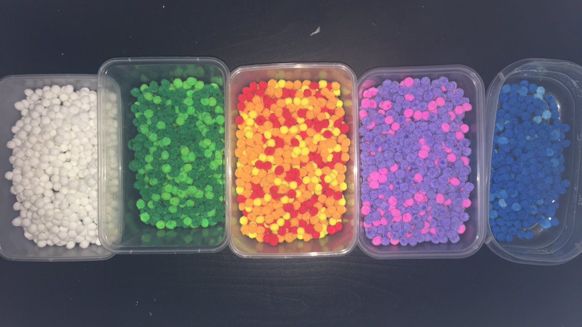 MissFeeney20's tweet photo. You know youโre a student teacher when you spend your Monday night sorting 4000 Pom Poms into colours! Feel like Iโm seeing pom-poms...I mean stars ๐๐ #studentteacherproblems https://t.co/f4d2Qchslm