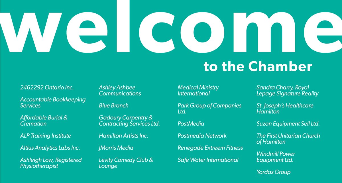 hamiltonchamber's tweet photo. A warm welcome to our new members from January! We're happy to have you and thank you for letting us be a part of your business. Looking forward to the year ahead! #HamOnt #TeamHCC https://t.co/DKz8Ii949w
