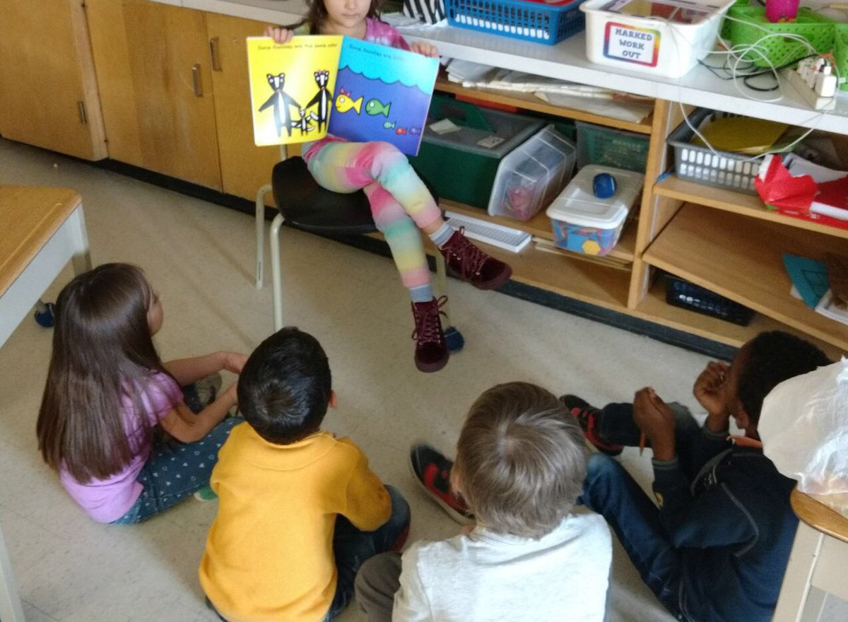 Empowering our readers...Grade 1 students share Todd Parr books with their peers! Reading Makes You Feel Good, right @toddparr? #readingengagement #fortheloveofreading @GLA_HWDSB