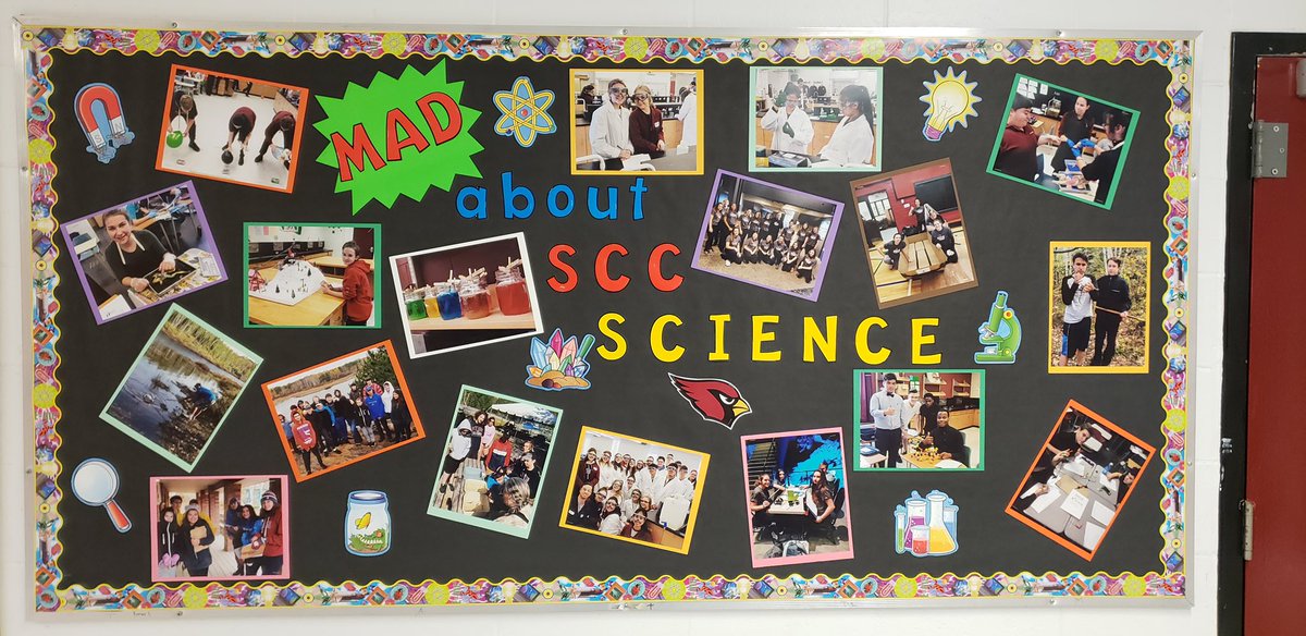 SCCcards's tweet photo. The science department was busy today putting together this amazing bulletin board showcasing our students having fun with science! #madaboutscience #catholicgraduateexpectations https://t.co/dxZeKLlkh6
