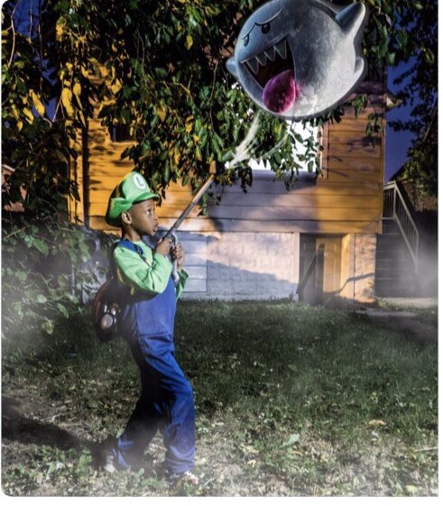 gennatay's tweet image. Guys. Don’t forgot to show off your kids Cosplays too. This is my son Micah as Luigi from Luigi’s Mansion. He saved his money to get the costume and painted the vacuum himself #28DaysOfBlackCosplay