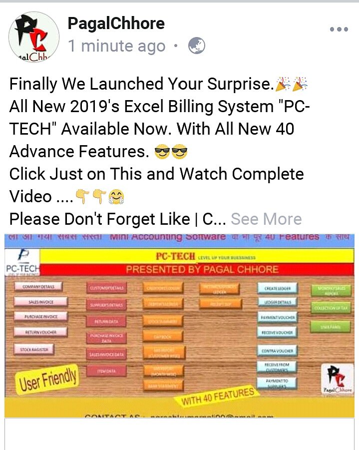 PCGuideOfficial's tweet image. Finally We Launched Your Surprise.🎉🎉
All New 2019's Excel Billing System "PC-TECH" Available Now. With All New 40 Advance Features. 😎😎
Click Just on This and Watch Complete Video ....👇👇🤗
Please Don't Forget Like | Comments | Share
#pagalchhore
youtu.be/26I1Y5tvLBo