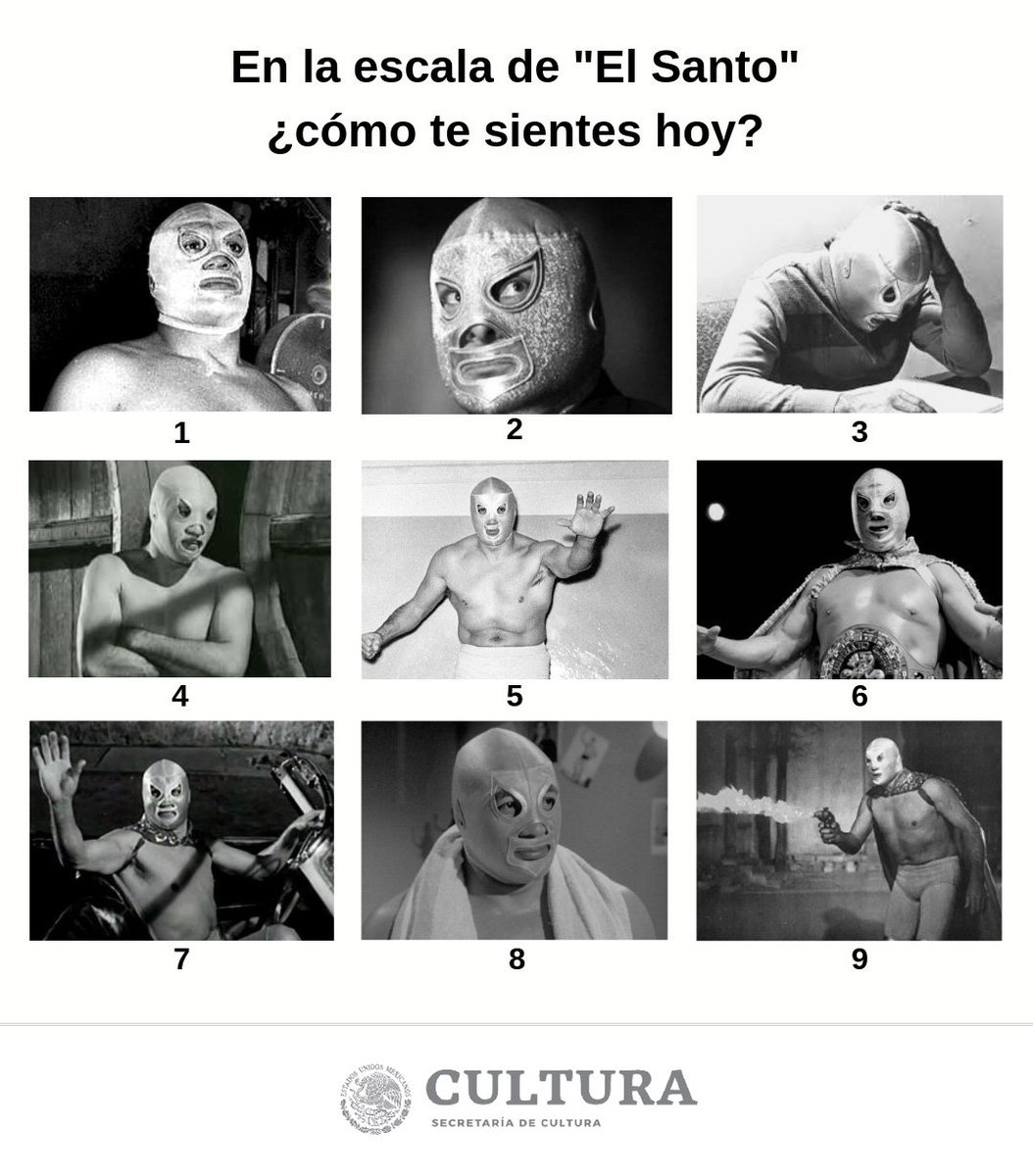 cultura_mx's tweet photo. ¡Se cumplen 35 años de la partida de "El enmascarado de plata"! 👊🏽

En la escala de #ElSanto ¿Cómo va tu puente? 😜 https://t.co/7bmrAfgLFH