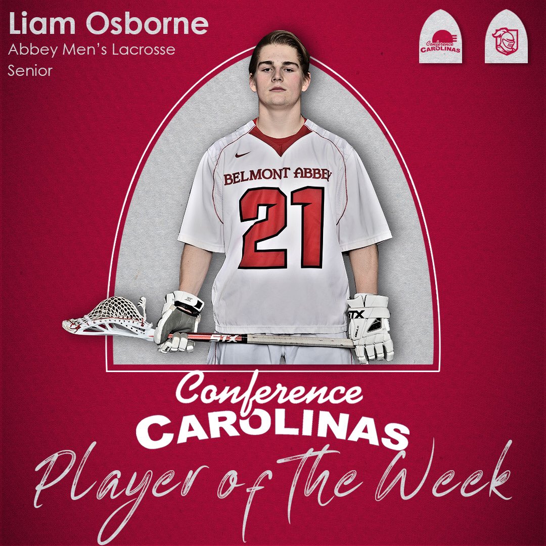 Liam Osborne has been named the <a href="/ConfCarolinas/">Conference Carolinas</a> men’s lacrosse player of the week #RaisetheRed <a href="/AbbeyMensLAX/">Belmont Abbey Lax</a> #confcarolinasmlax