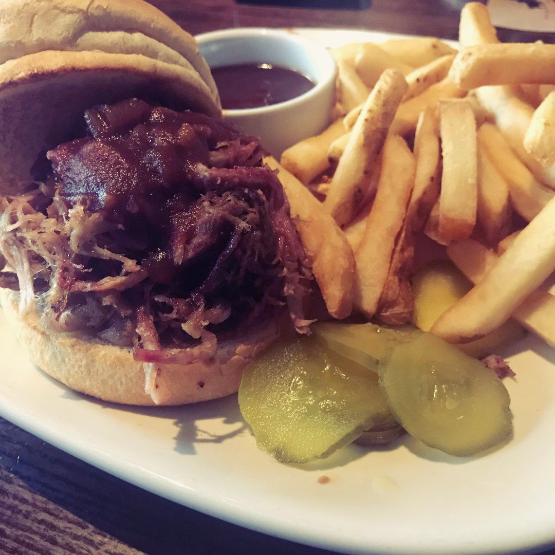 jackstackbbq's tweet photo. Our Apple Jack Sandwich stuffed with pulled pork &amp; homemade Louisburg Apple Cider bacon jam is served with apple butter barbecue sauce &amp; fries. It's also guaranteed to be more exciting than yesterday's game! #LunchUpgrade #KCBBQ #Chiefs #ChiefsKingdom https://t.co/Nx14rdfkam