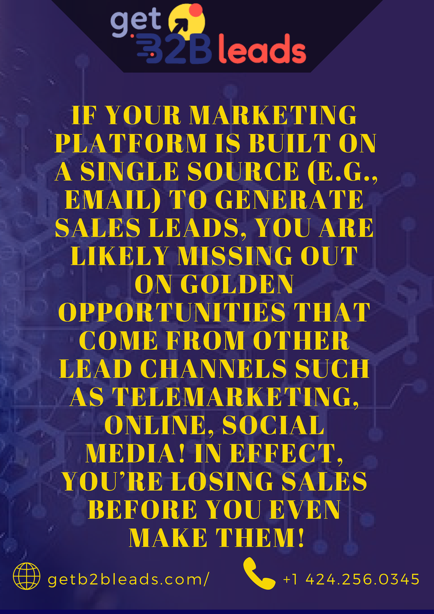 getb2bleads's tweet photo. Get to know @GetB2bLeads today and get accurate and targeted industry list! Dial 424.256.0345.

|https://t.co/3PeYyGo6DF #GetB2Leads #qualityb2bleads #b2bleadsprovider https://t.co/lzsBqtmuv2