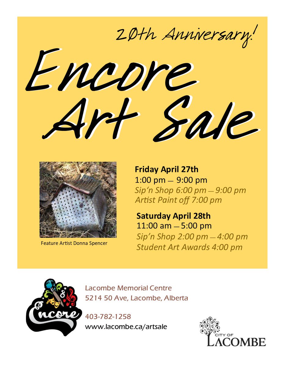 If you are a visual artist, have you applied for a spot in the Encore Art Sale in Lacombe yet?   #ITSBIG #pottery #jewelry #painting #metal #fibre #create #handmade #studentartcompetition