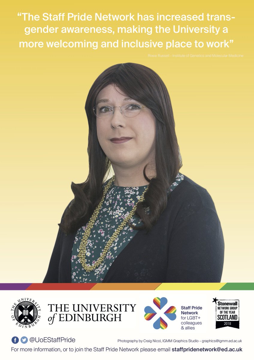 UoEStaffPride's tweet photo. In celebration of LGBT History Month, we are delighted to launch our poster campaign. A celebration of our diverse membership and the impact the Staff Pride Network has had on them. Posters will be appearing across all our sites; if you spot one let us know with the #SPNPoster. https://t.co/OWYl99MgZf