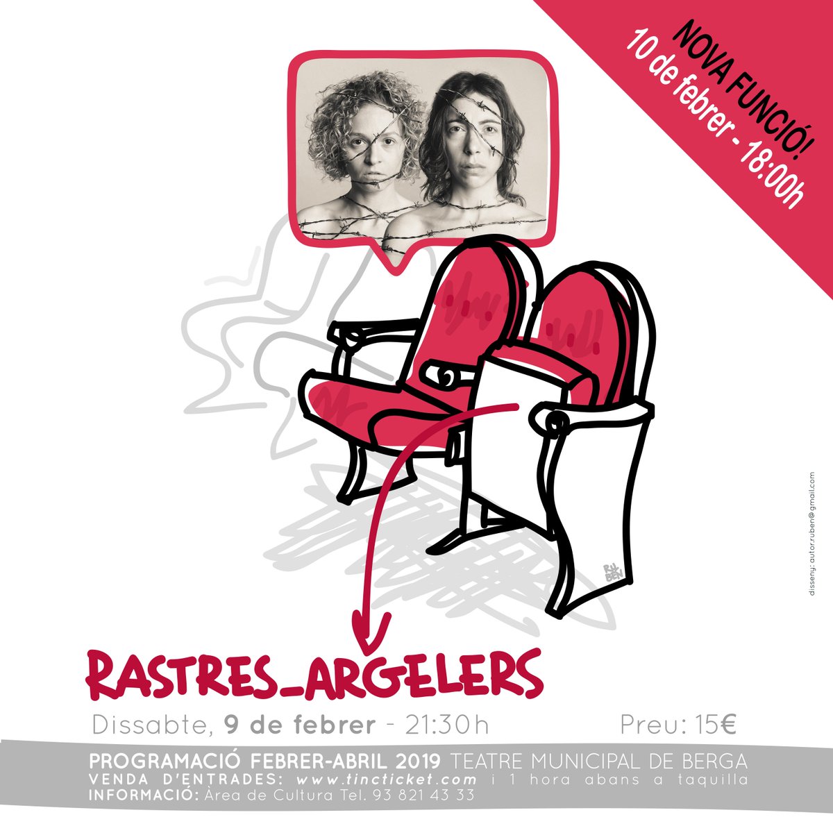 A la venda les entrades anticipades per a la 2a funció de ‘Rastres_Argelers’ amb Aina Huguet i Ariadna Fígols al Teatre Municipal de Berga. La representació es farà el diumenge, 10 de febrer, a les 18h. Les places són limitades! tincticket.com/rastres-argele…