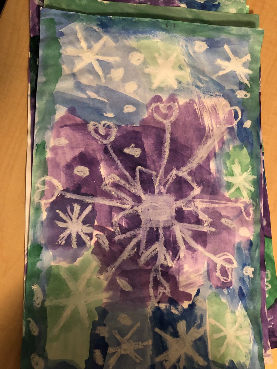 specialareateam's tweet photo. Ms. Wible and her 1st grade art students are working on snowflakes using watercolors and oil pastels! #arteducationmatters #studentartwork #arteducation @paradigmschools https://t.co/UK98eEoS3g