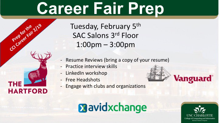 Come join us for the Career Fair prep tomorrow! @UNCC_CCI